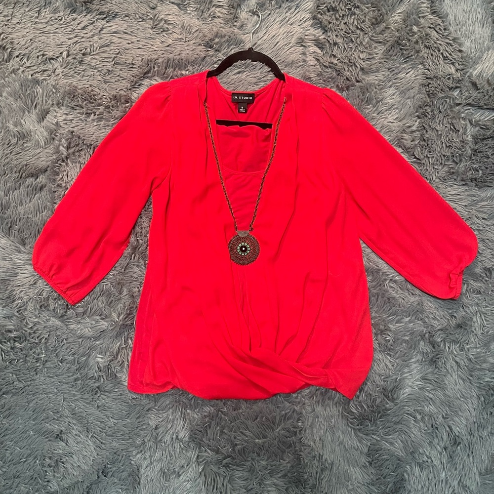 Red flowy blouse